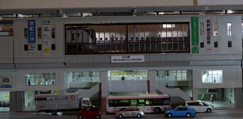 My train station with  N gauge bus, truck and cars